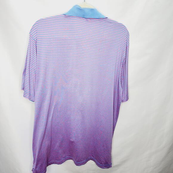 Peter Millar Blue & Pink Striped Short Sleeve Men's Polo Shirt Size Large - Picture 2 of 9